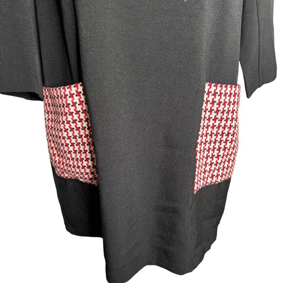 Asos Shift Dress Black Size 14 Red White Houndstooth Pockets Lined Zipper - Picture 3 of 8